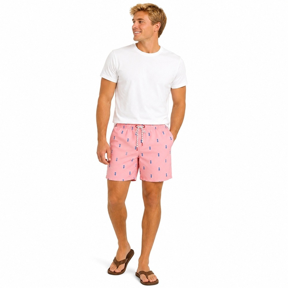 Southern Lure Men's Swim Trunks S Pink Pineapple Print Drawstring Board Shorts‎
